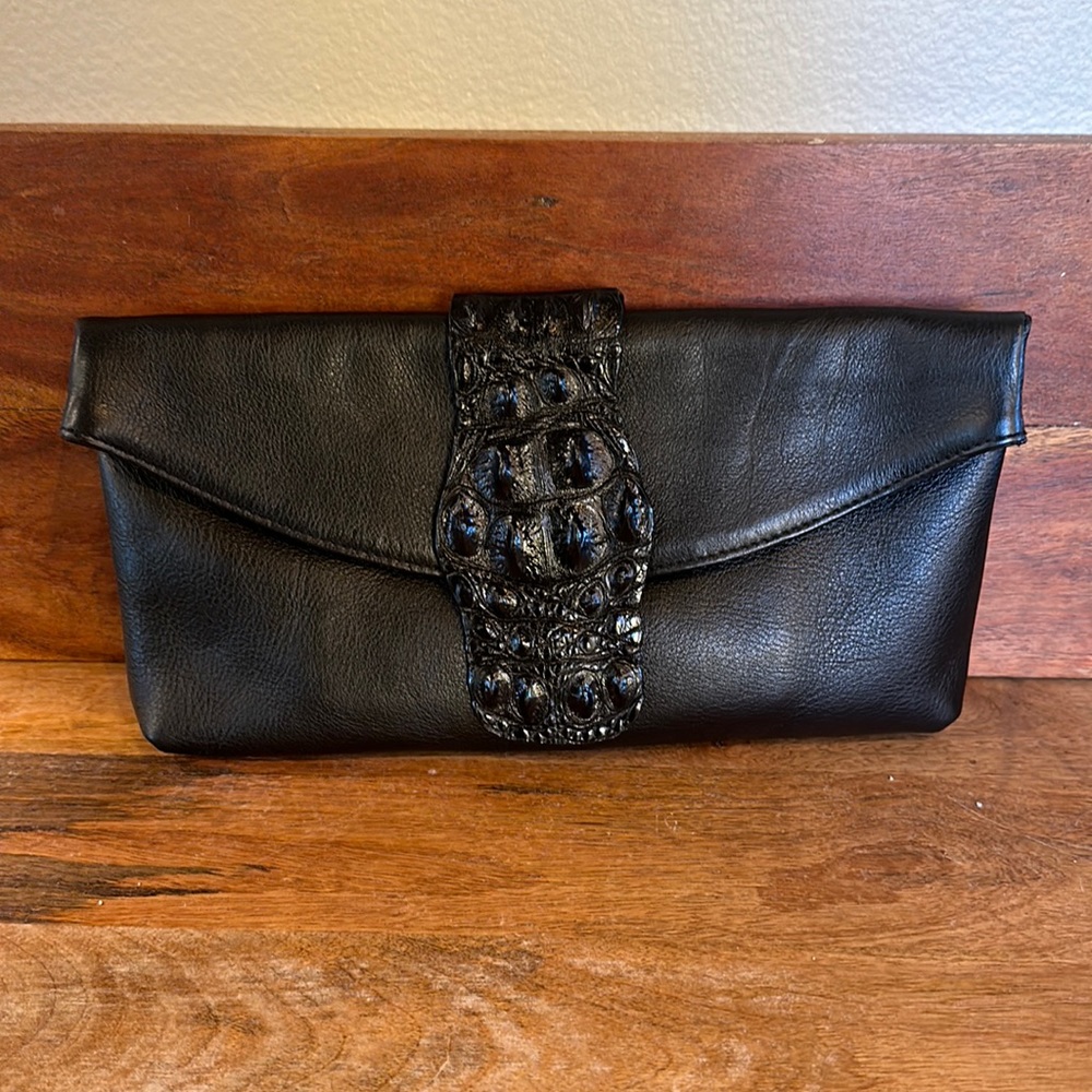 CMA Moo Moo Designs | Black Leather & Crocodile Clutch